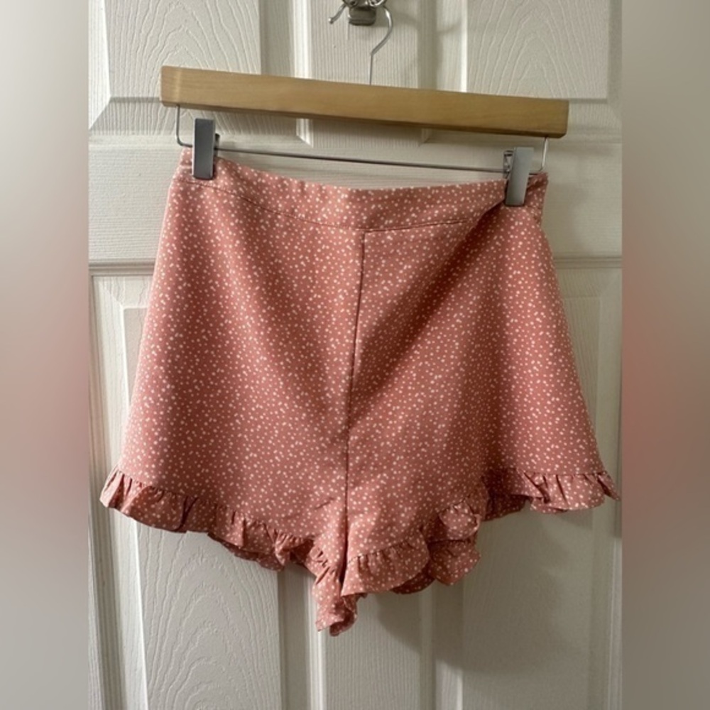 Sage Pink Polka Dot Ruffle Shorts